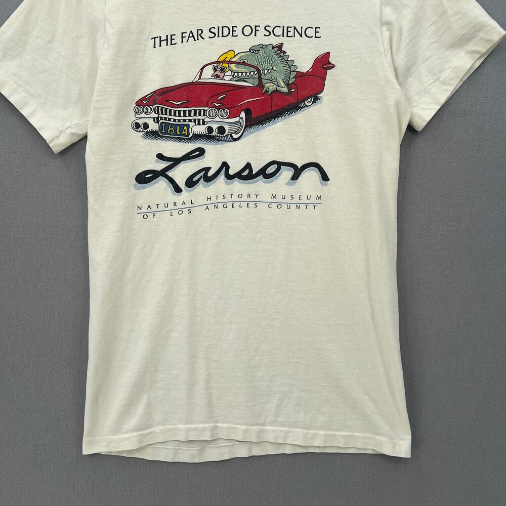 VINTAGE Far Side Larsen Short Sleeve Tee Mens S White Natural History Museum - Picture 5 of 11